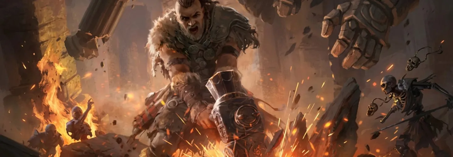 Warrior slamming a two-handed mace — physical melee stagger