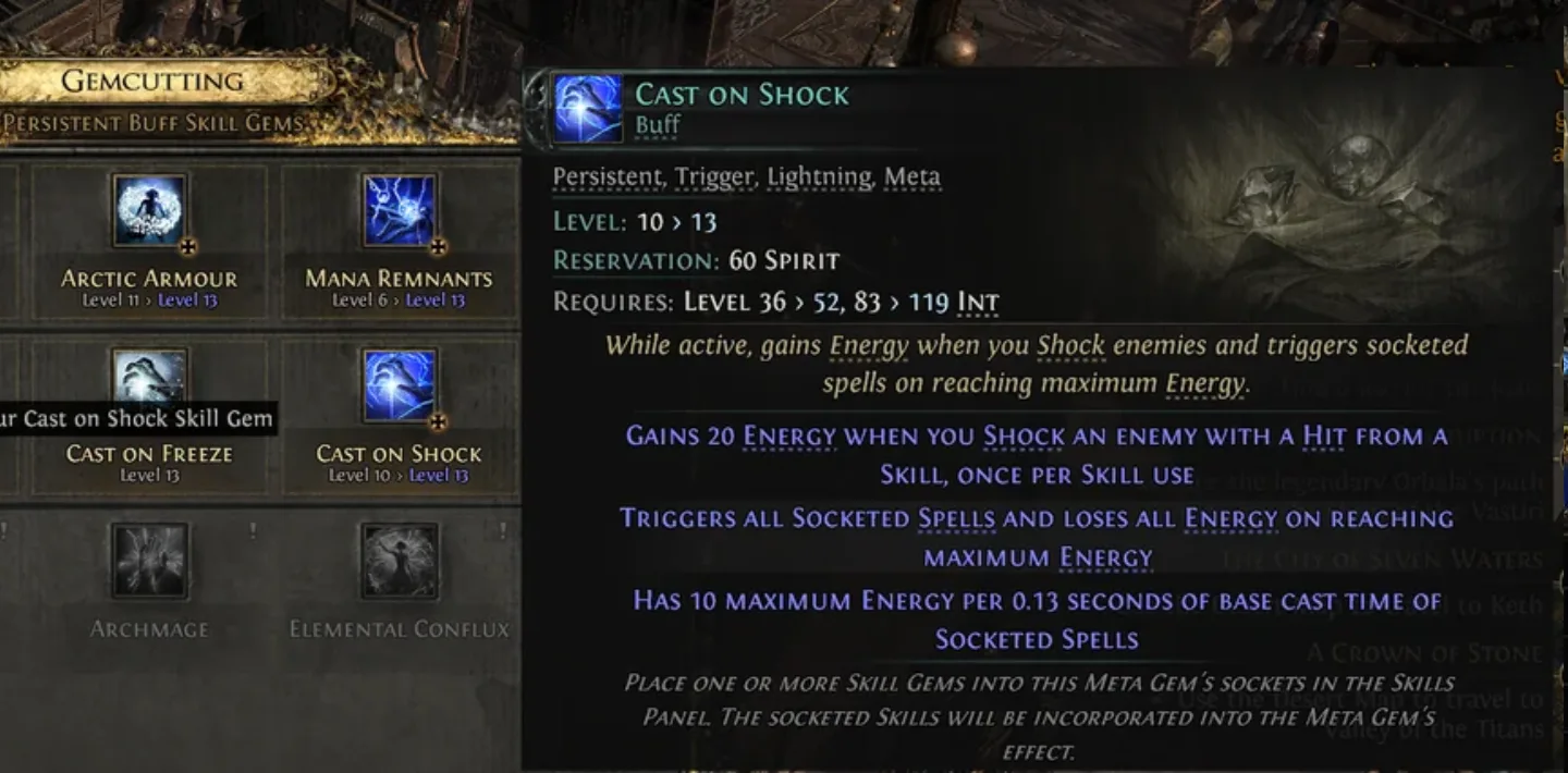 Meta Gem such as Cast on Shock with Energy meter and Spirit reservation