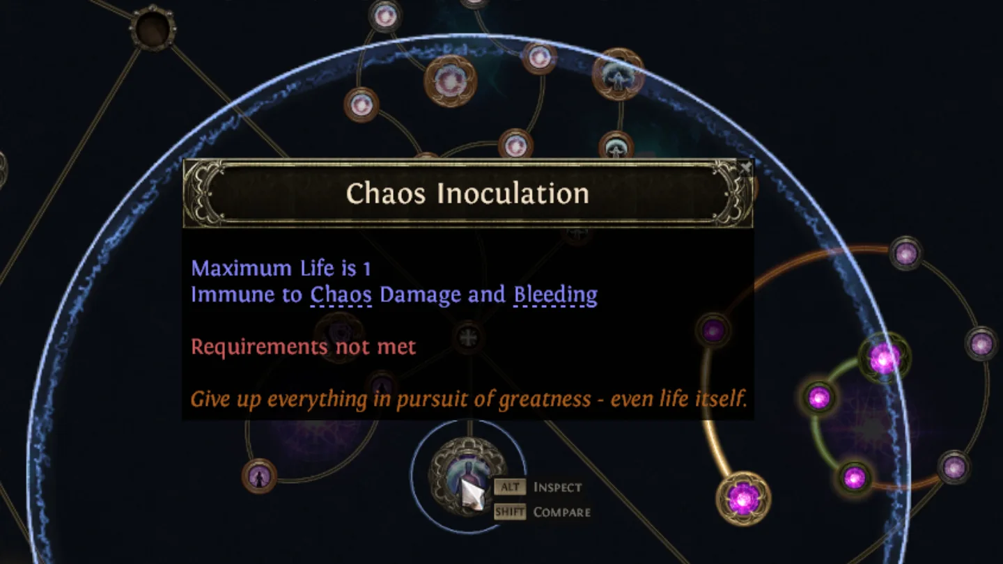 Chaos Inoculation Keystone tooltip